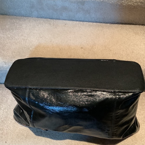 XL BRIGHTON black patent leather rope bag with chetah lining & handles.LIKE NEW - Picture 9 of 16